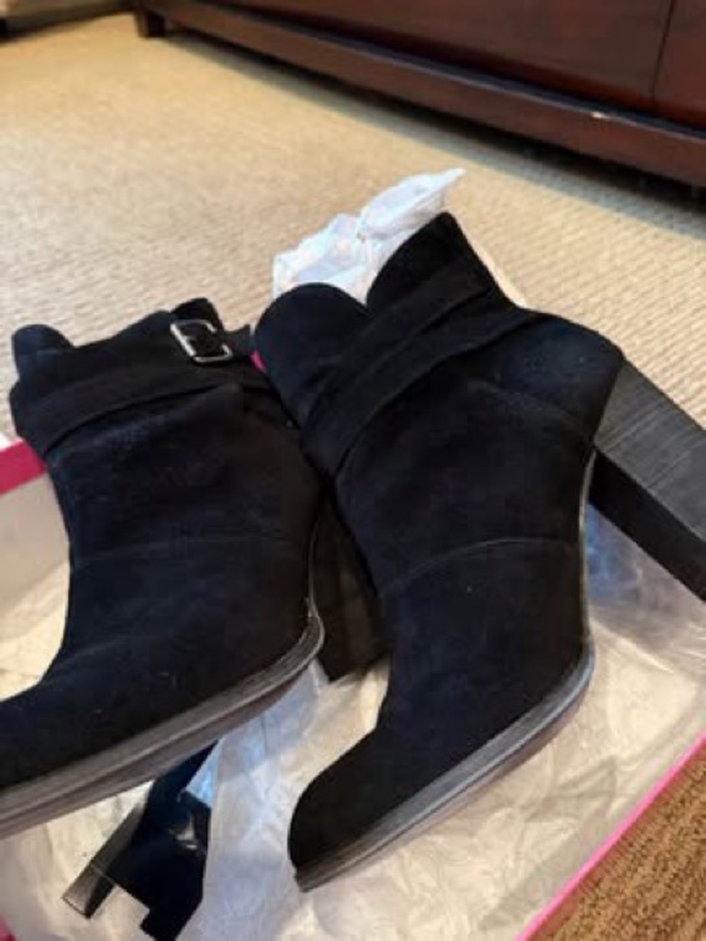 Chinese Laundry Black Suede Ankle Booties with Block Heel